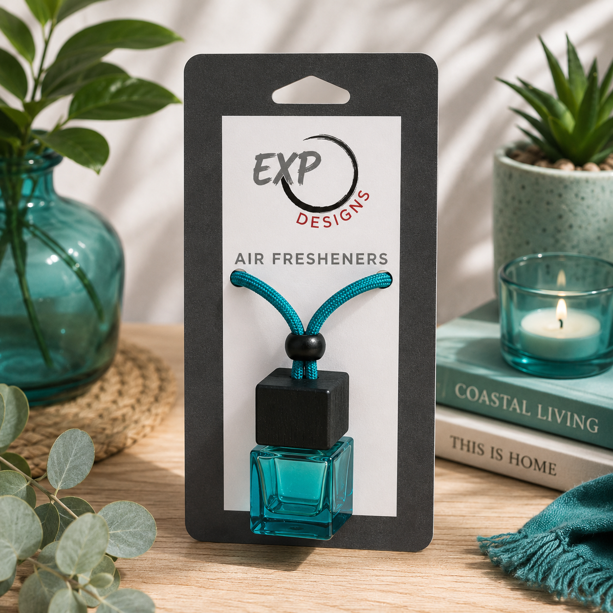 Square Black Wood Top Hanging Car Diffuser