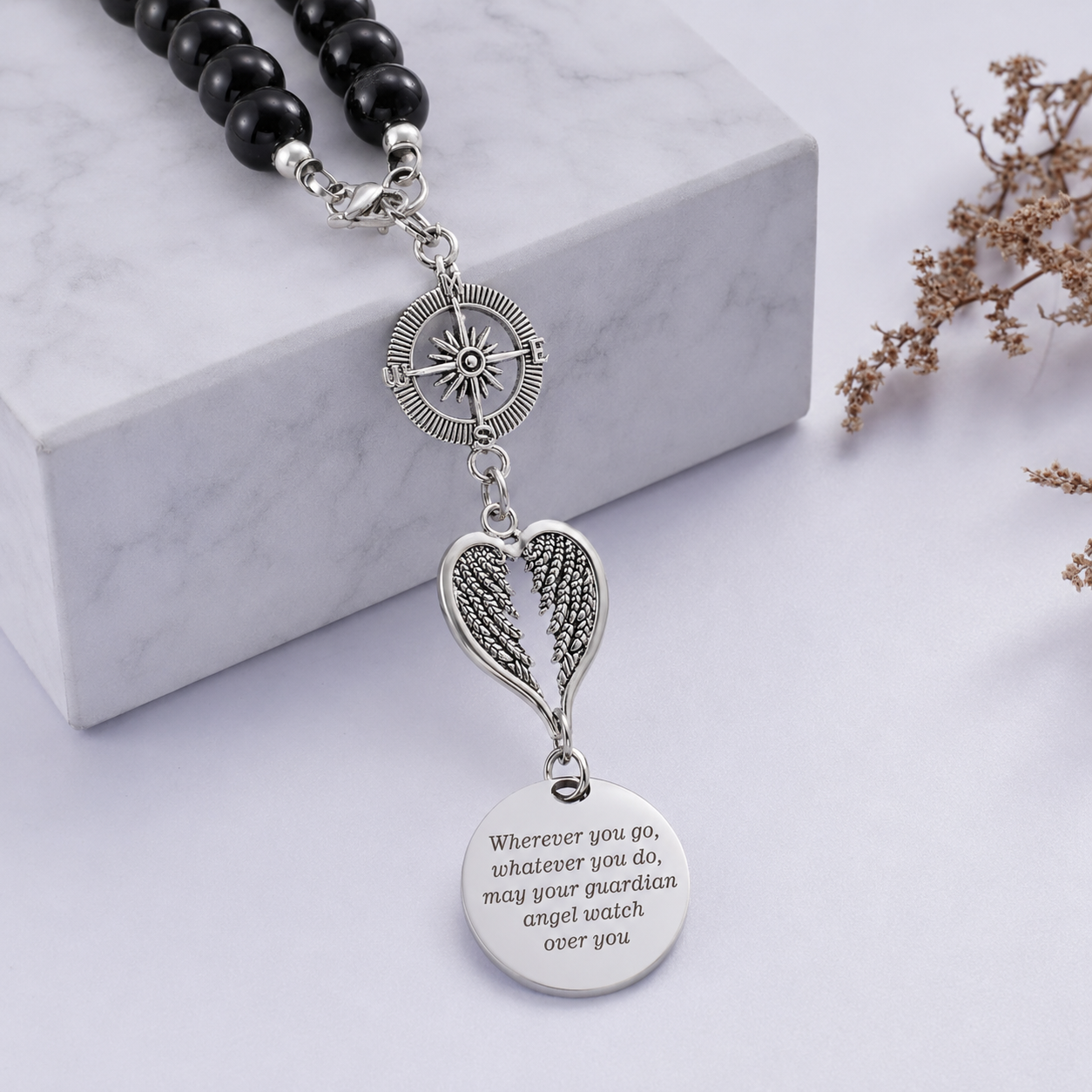 Compass, Wing & Cross Car Hanging Pendant — Guardian Angel Blessing