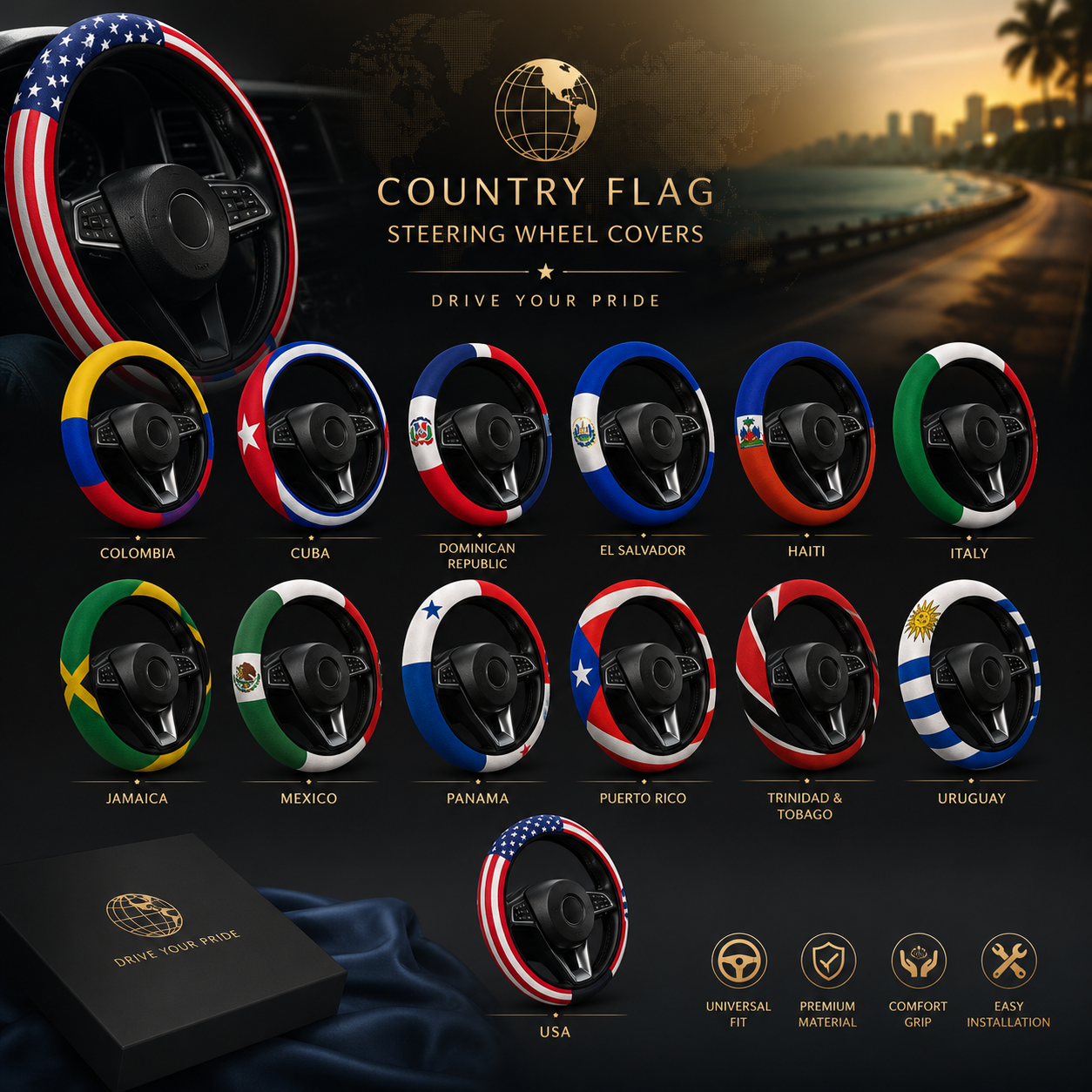 Country Flag Steering Wheel Cover