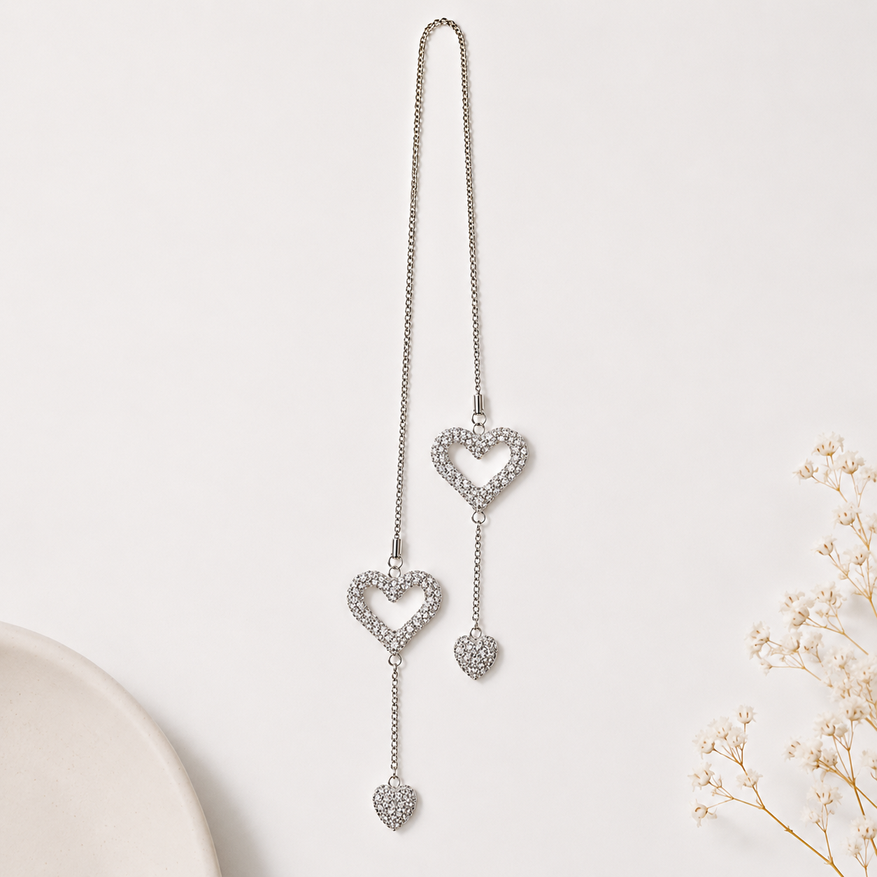 Double Heart Rhinestone Car Pendant