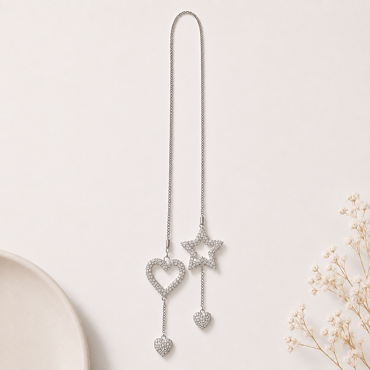 Heart & Star Rhinestone Car Pendant