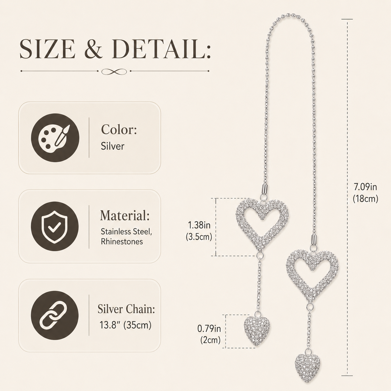 Double Heart Rhinestone Car Pendant