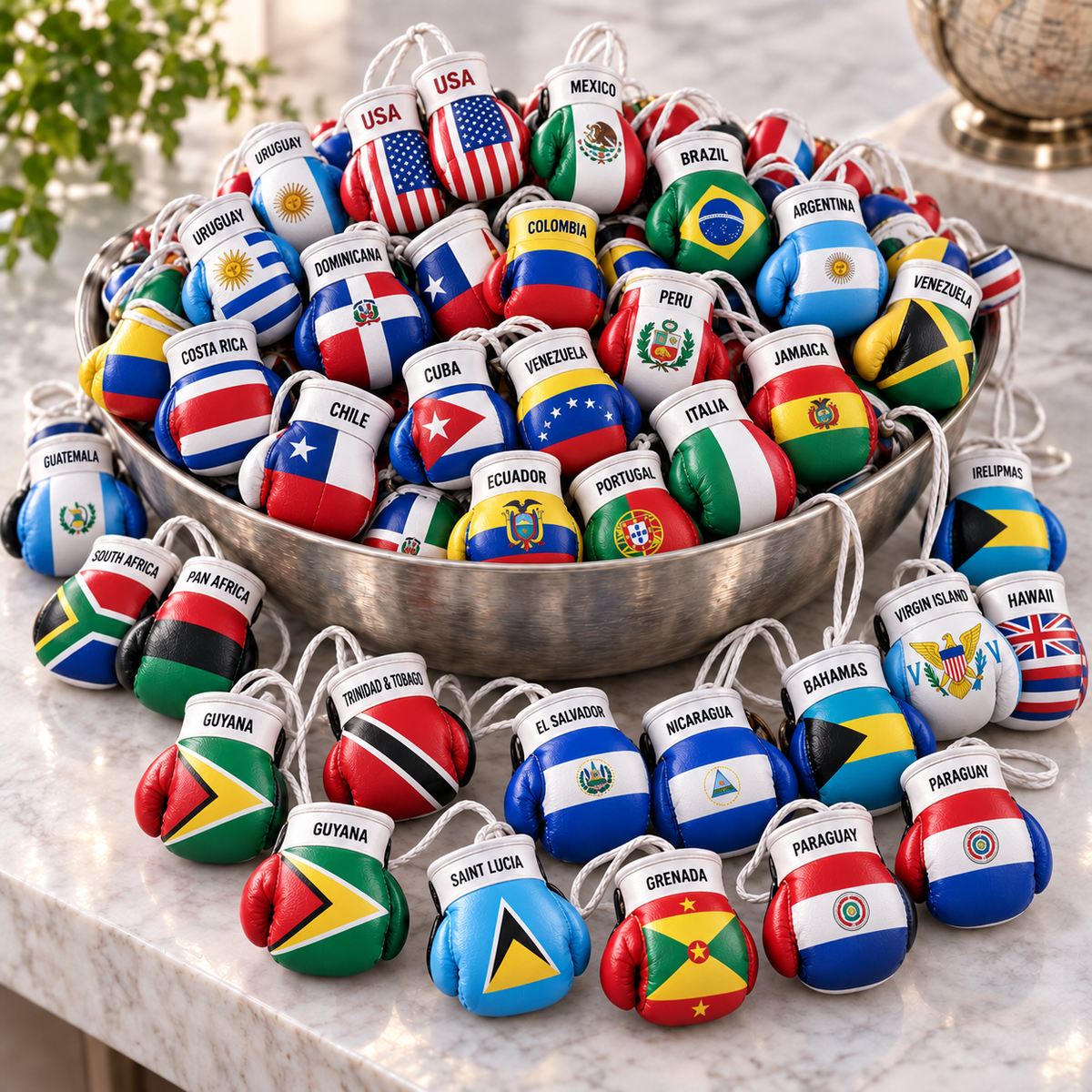 Mini Boxing Gloves Car Mirror Charm — Country Flag Edition