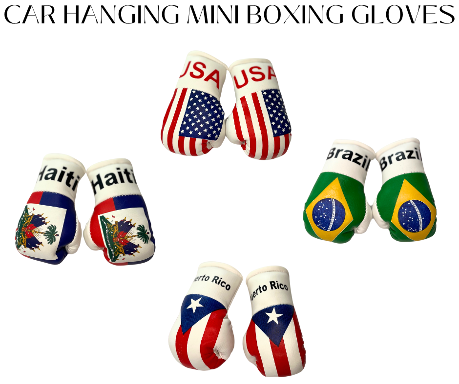 Mini guantes de boxeo con banderas de países colgando