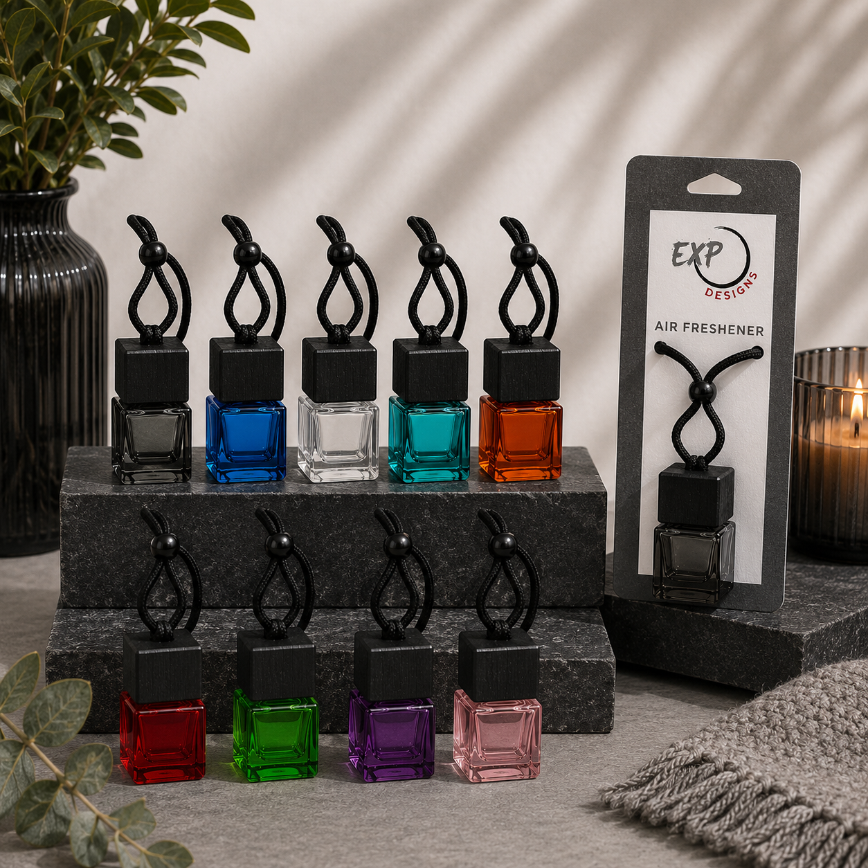 Square Black Wood Top Hanging Car Diffuser