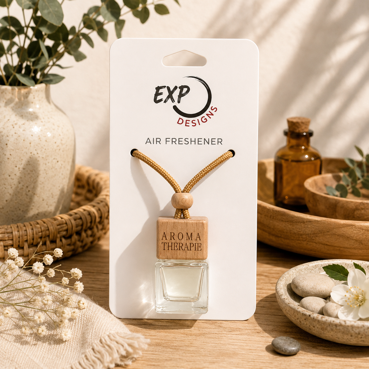 Square Natural Wood Top Hanging Car Diffuser