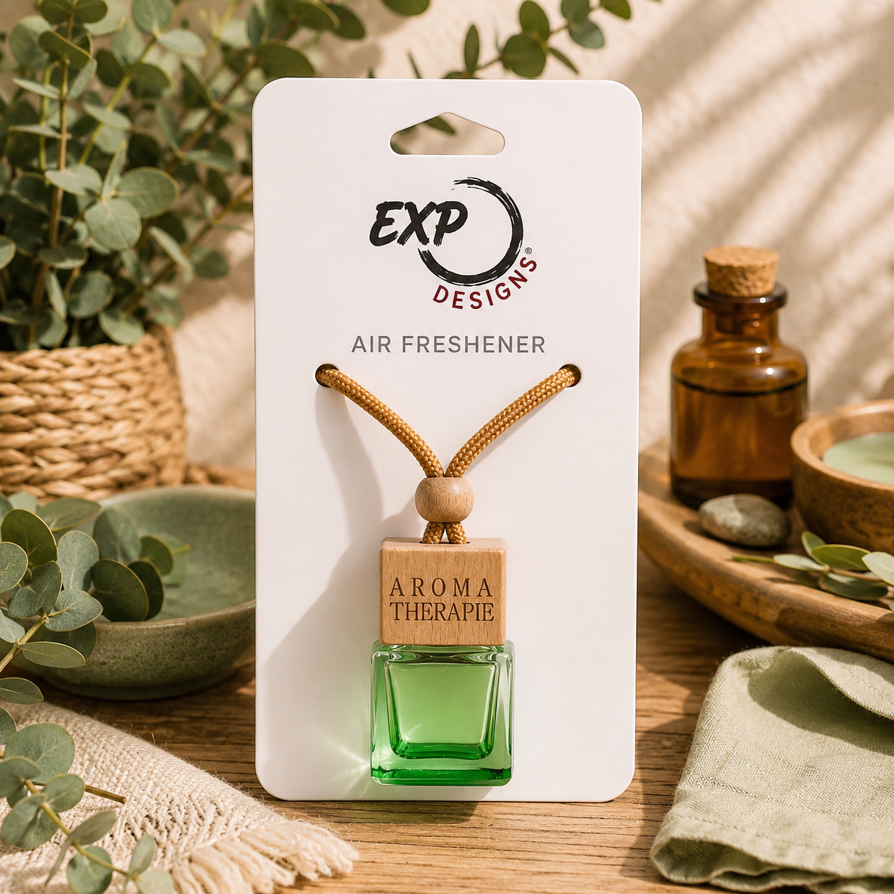 Square Natural Wood Top Hanging Car Diffuser