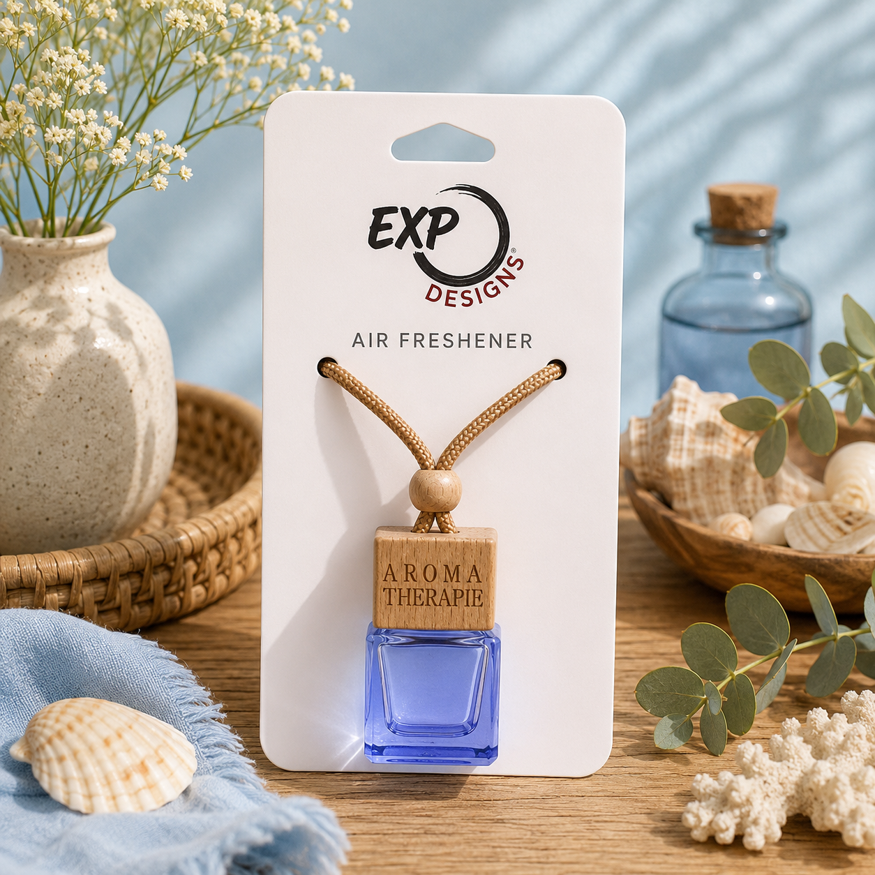 Square Natural Wood Top Hanging Car Diffuser