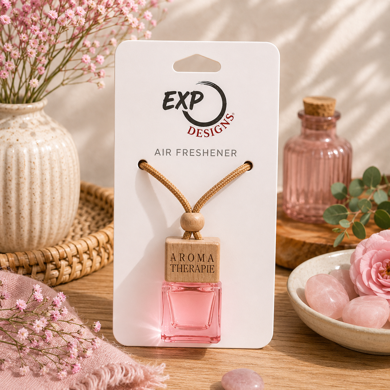 Square Natural Wood Top Hanging Car Diffuser