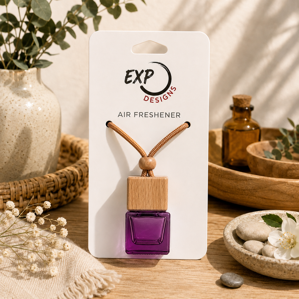 Square Natural Wood Top Hanging Car Diffuser