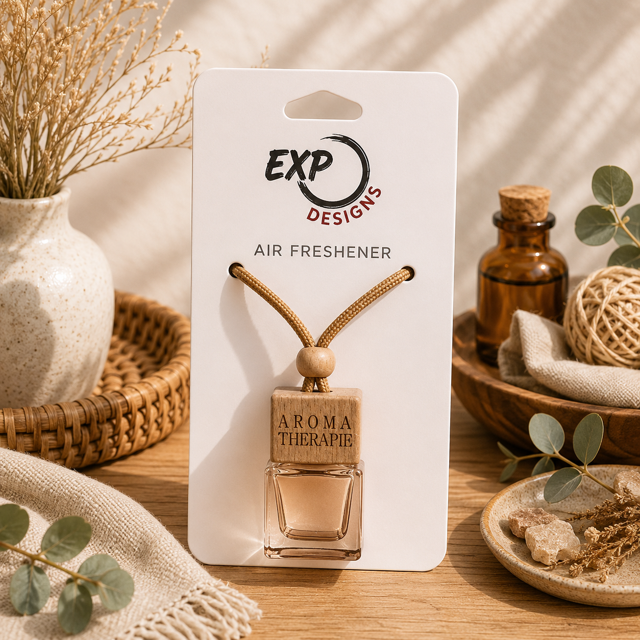 Square Natural Wood Top Hanging Car Diffuser