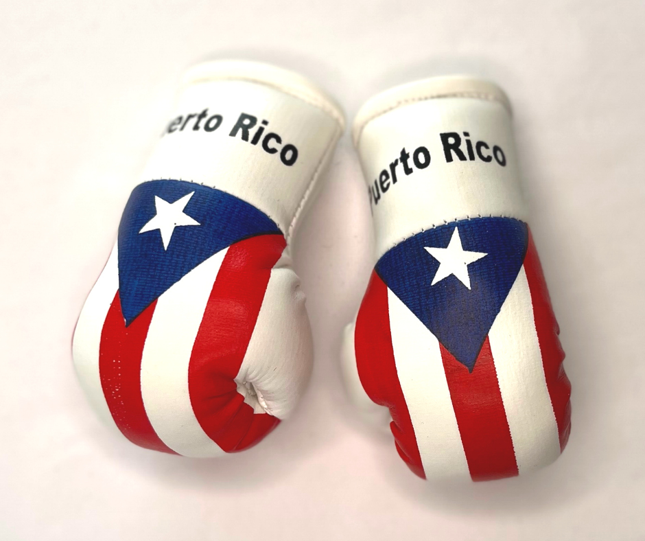 Mini guantes de boxeo con banderas de países colgando