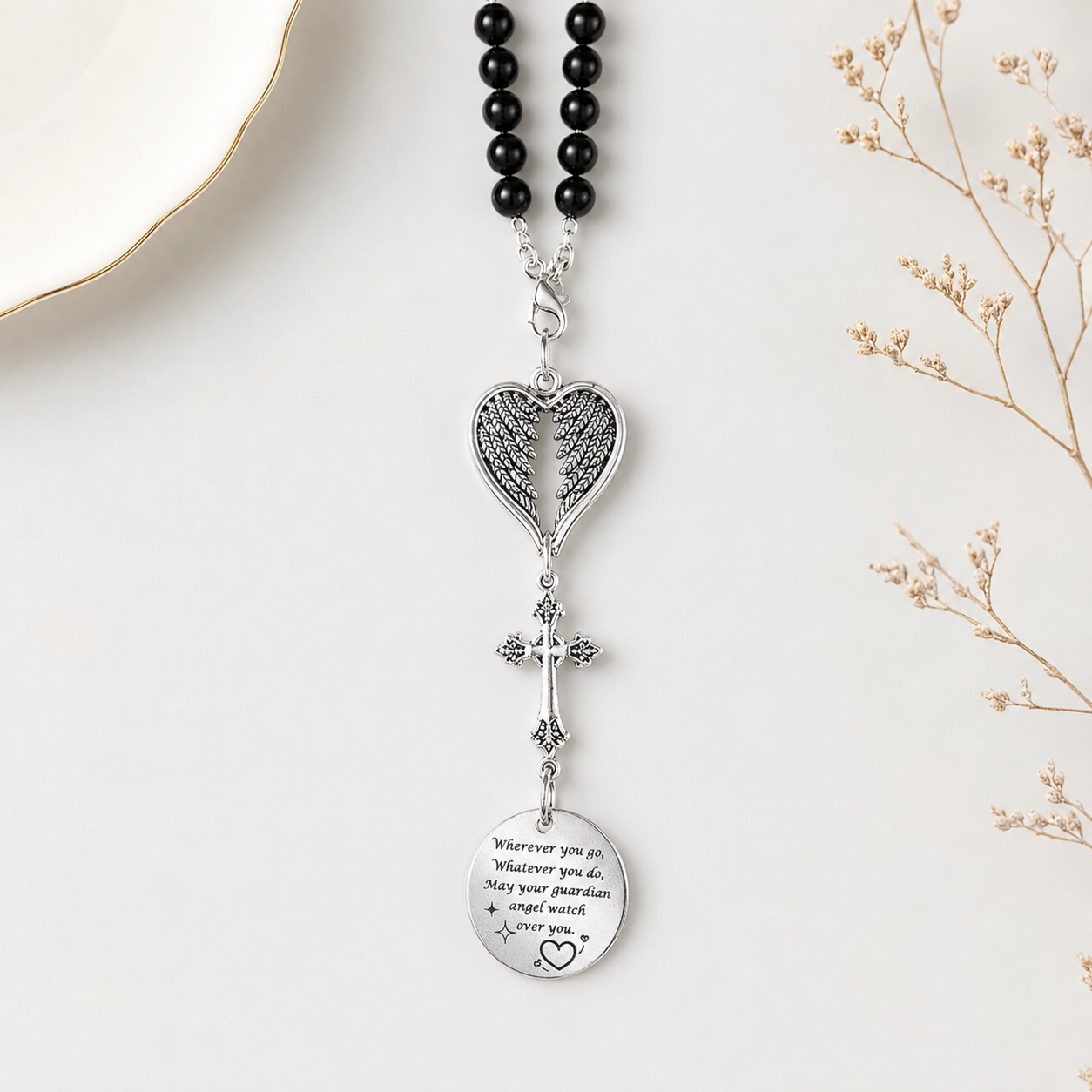Angel Wing & Cross Car Hanging Pendant — Guardian Angel Blessing