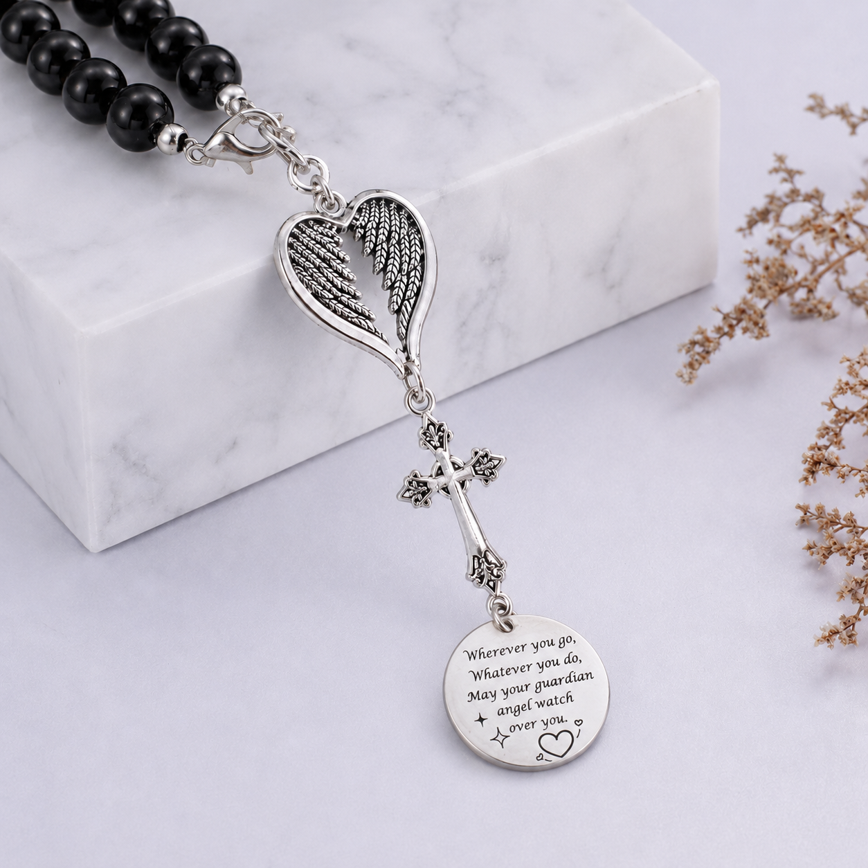 Angel Wing & Cross Car Hanging Pendant — Guardian Angel Blessing