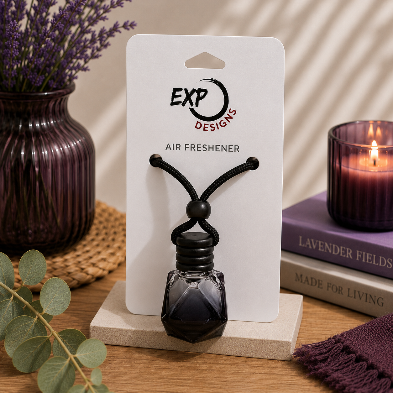 Square Black Wood Top Hanging Car Diffuser