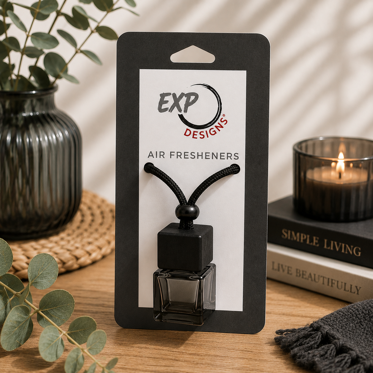 Square Black Wood Top Hanging Car Diffuser