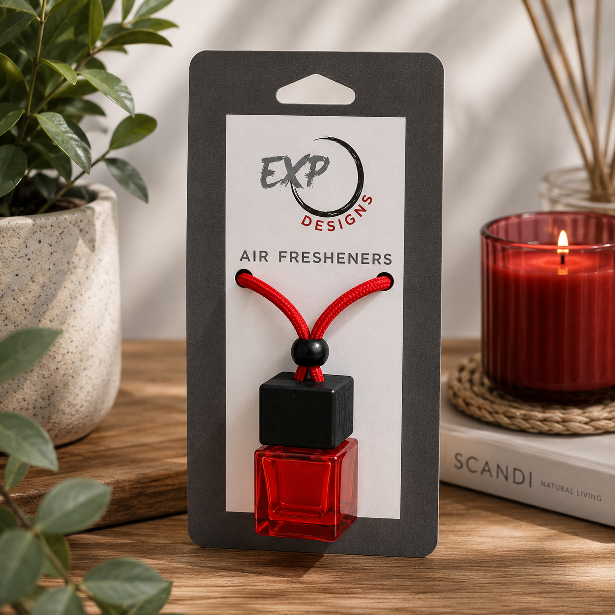 Square Black Wood Top Hanging Car Diffuser