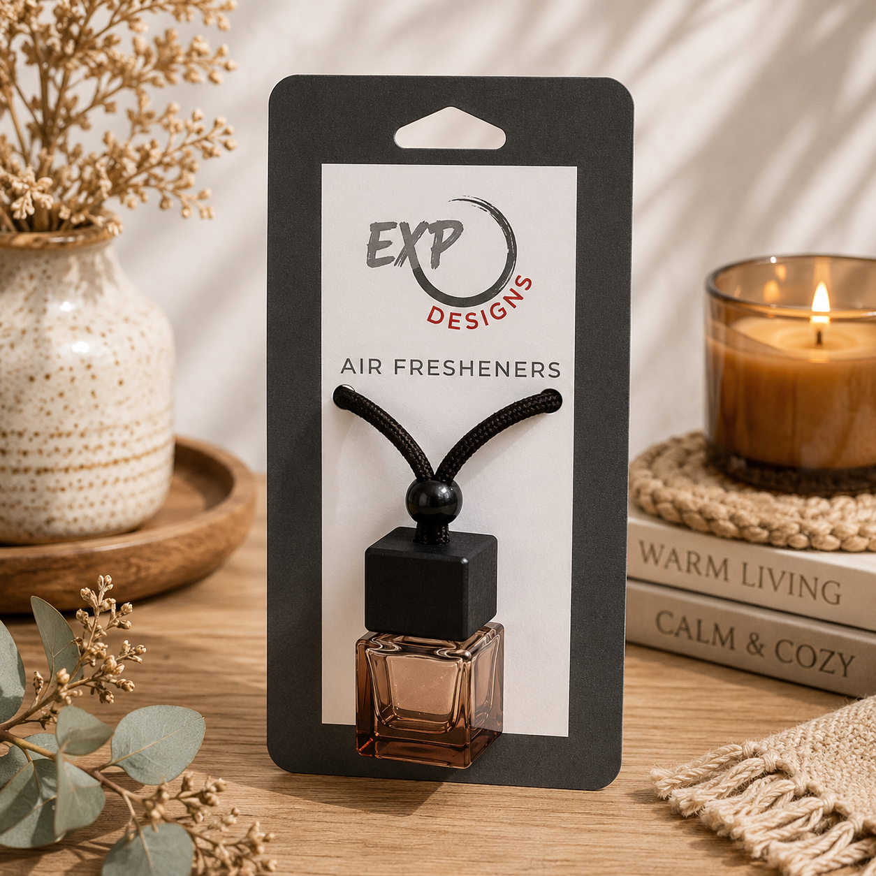 Square Black Wood Top Hanging Car Diffuser