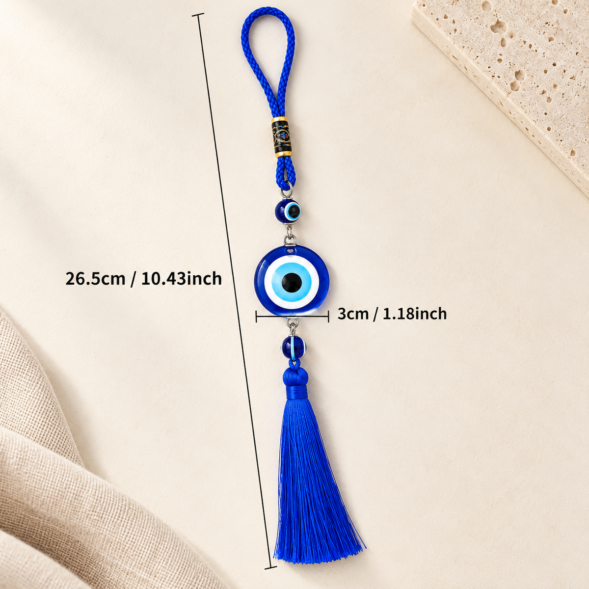 Blue Evil Eye Car Pendant with Tassel – Double-Sided Glass Hanging Charm