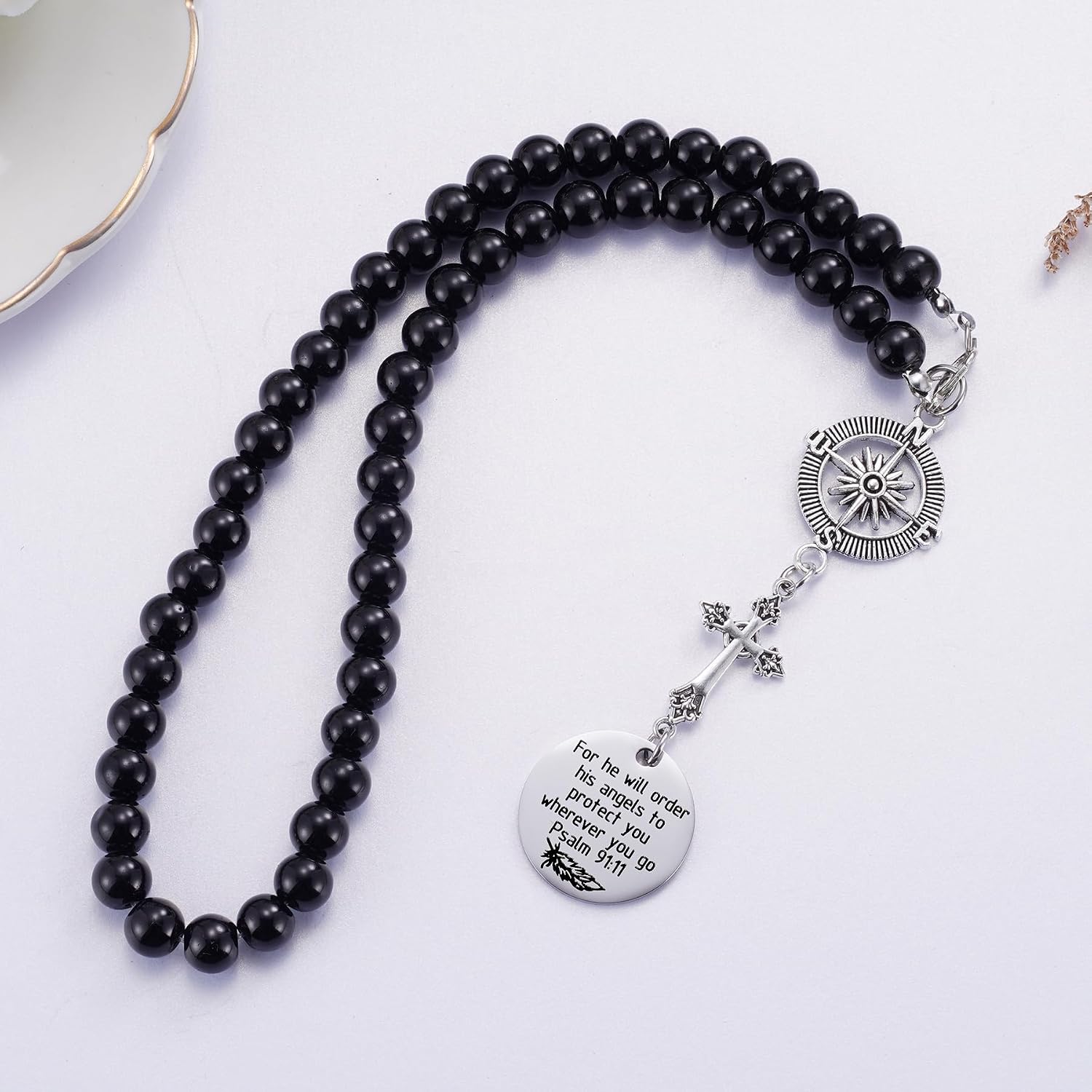 Compass & Cross Car Hanging Pendant — Psalm 91:11