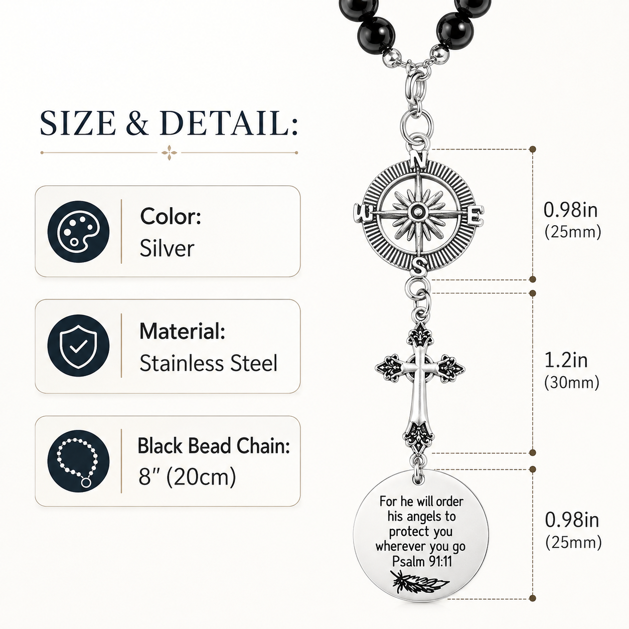 Compass & Cross Car Hanging Pendant — Psalm 91:11