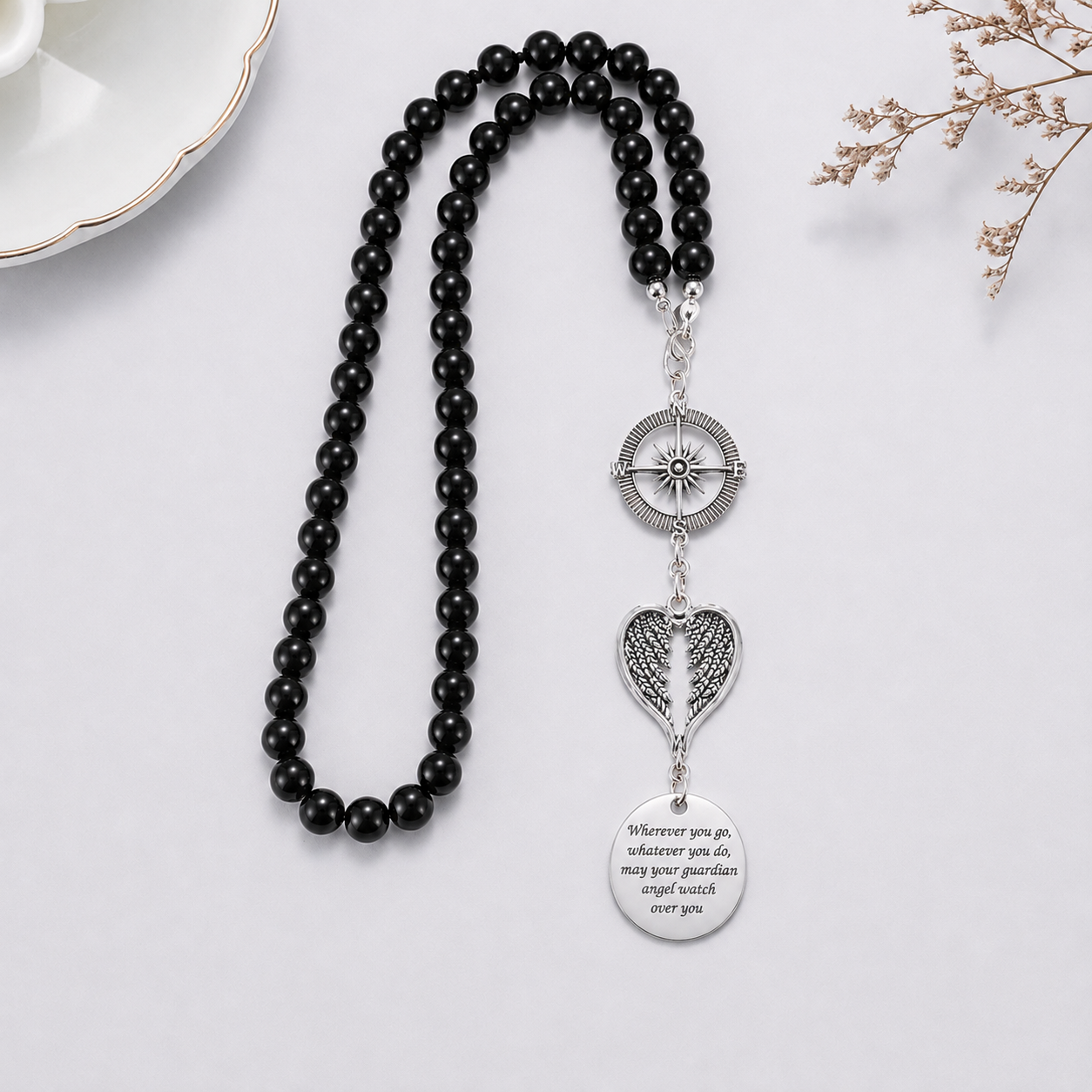 Compass, Wing & Cross Car Hanging Pendant — Guardian Angel Blessing