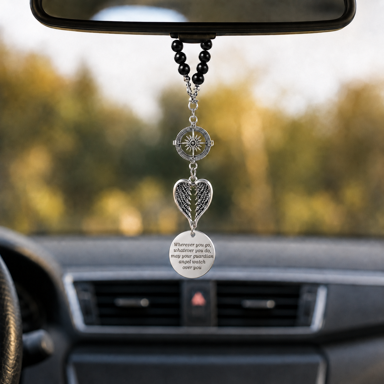 Compass, Wing & Cross Car Hanging Pendant — Guardian Angel Blessing