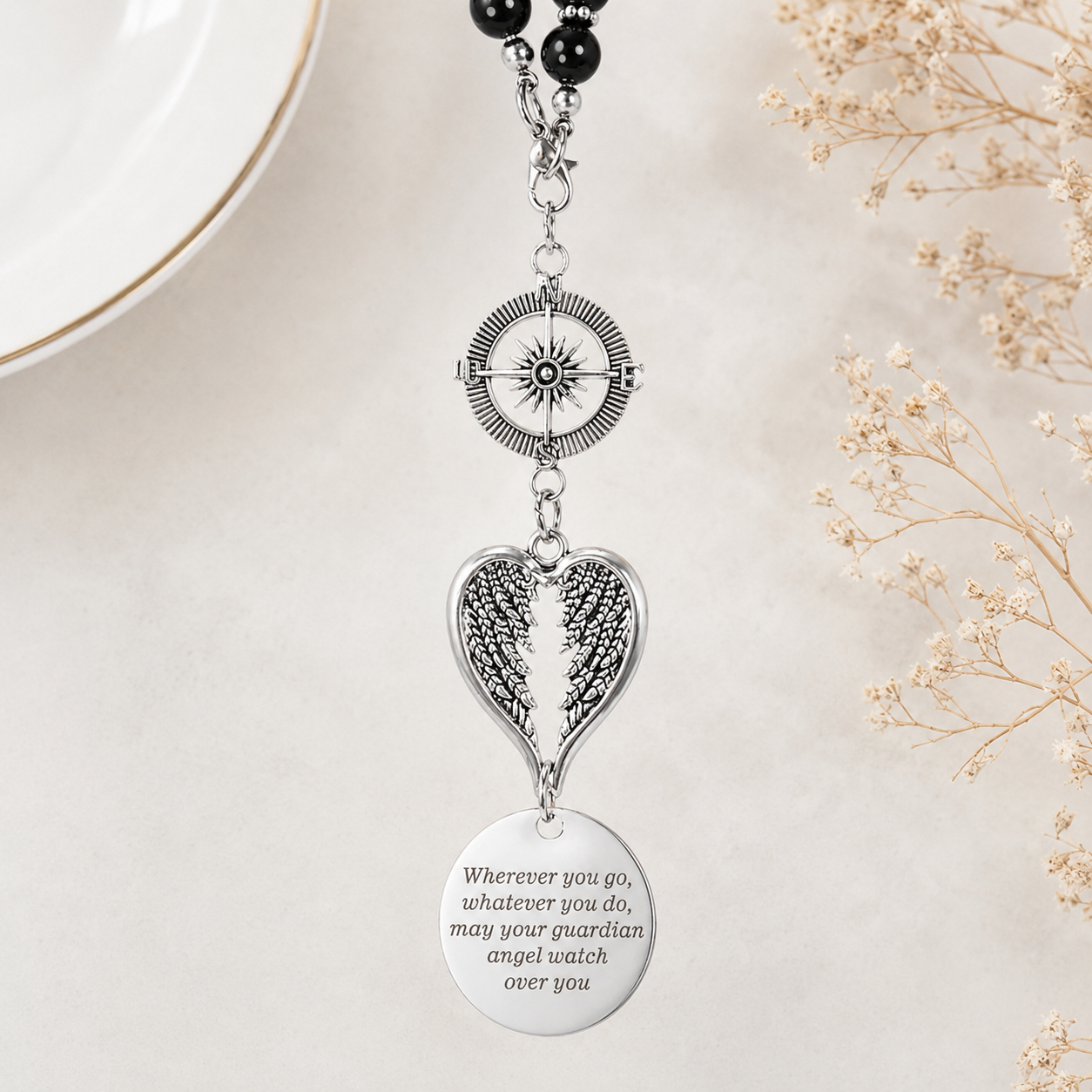 Compass, Wing & Cross Car Hanging Pendant — Guardian Angel Blessing