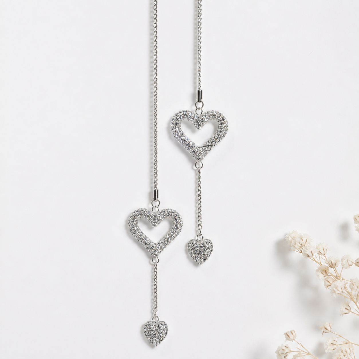 Double Heart Rhinestone Car Pendant