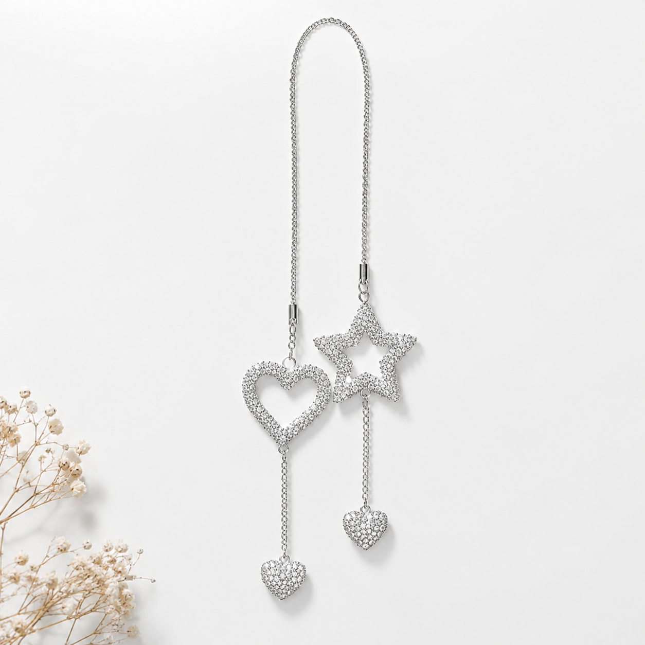 Heart & Star Rhinestone Car Pendant