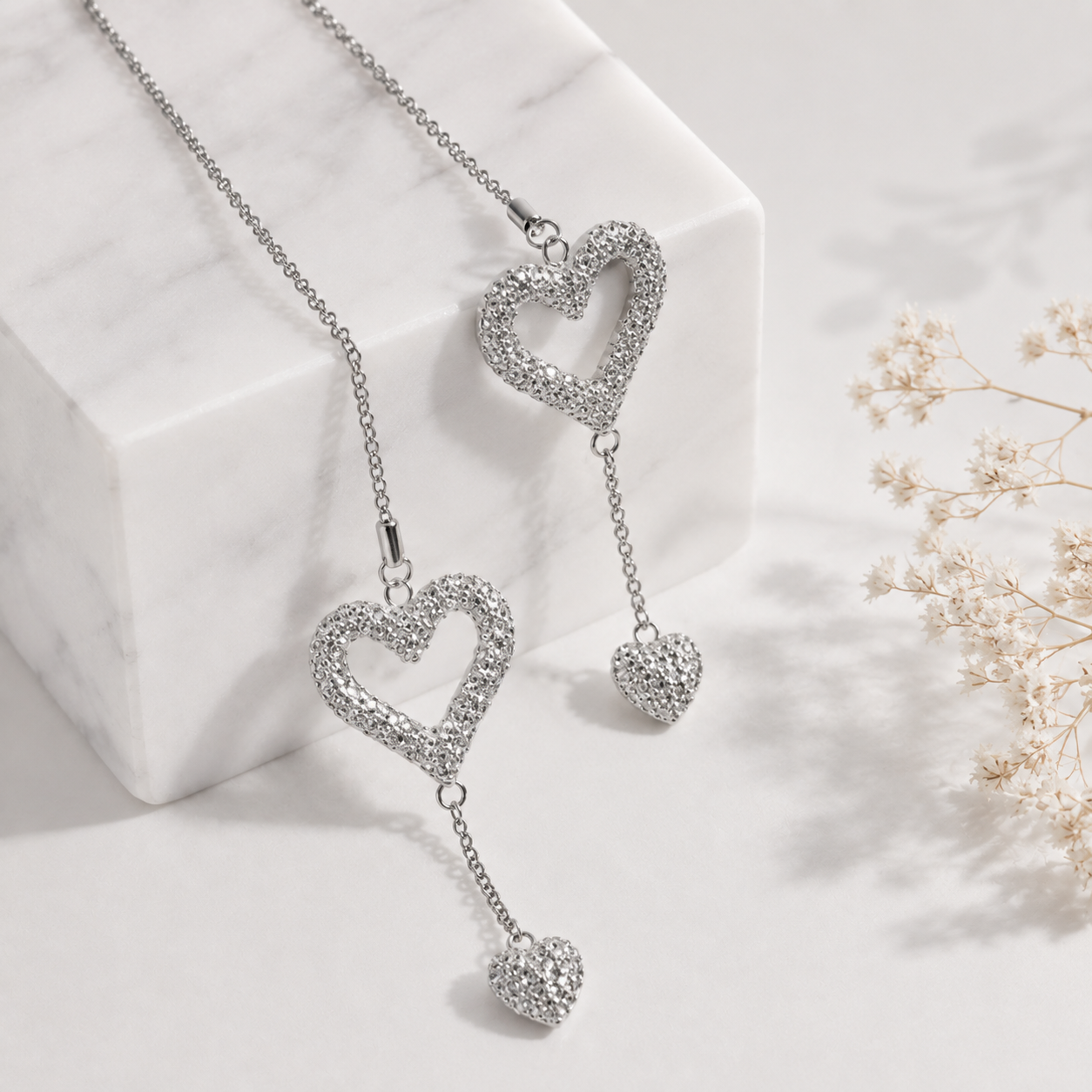 Double Heart Rhinestone Car Pendant