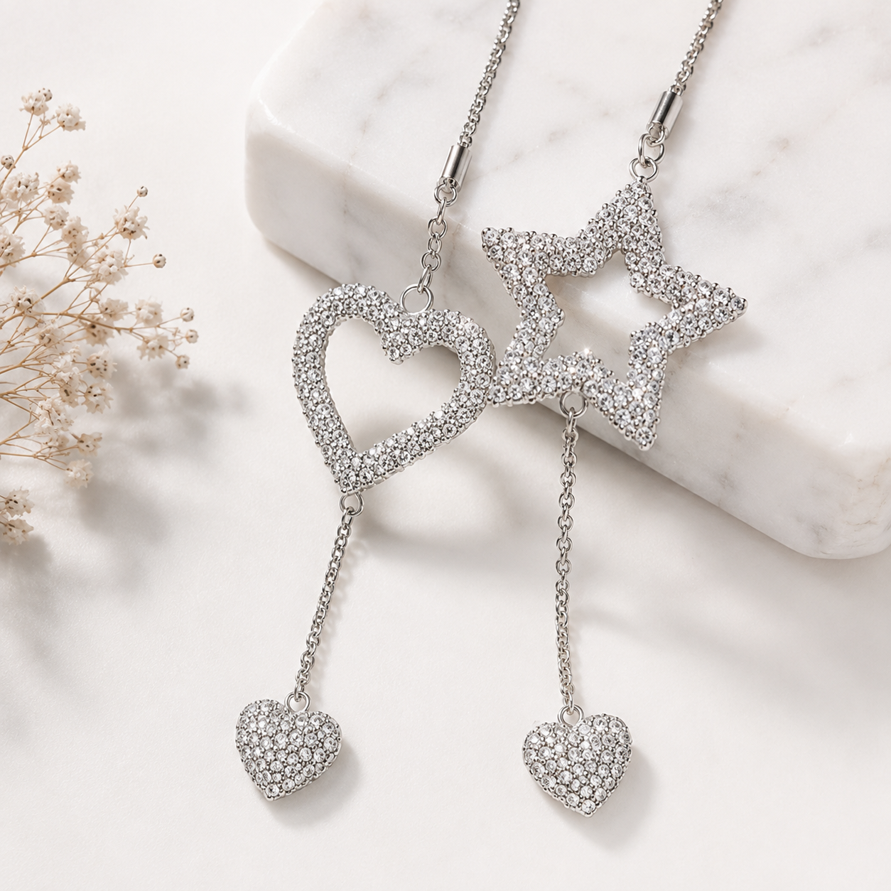 Heart & Star Rhinestone Car Pendant