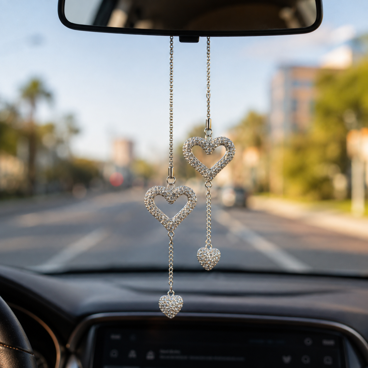 Double Heart Rhinestone Car Pendant
