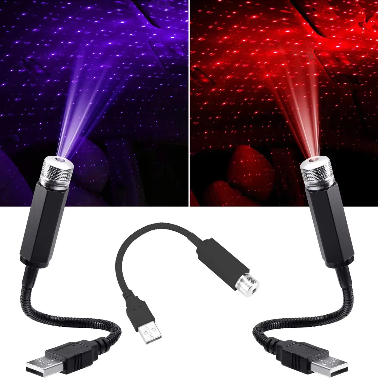 LED Roof Atmosphere Star Projector Light — USB Ambient Night Light for Cars & Home
