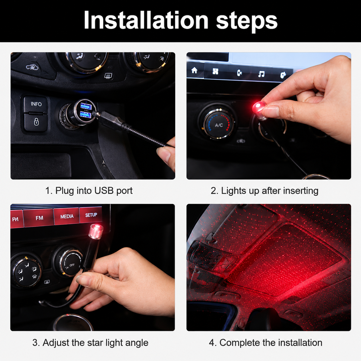 LED Roof Atmosphere Star Projector Light — USB Ambient Night Light for Cars & Home