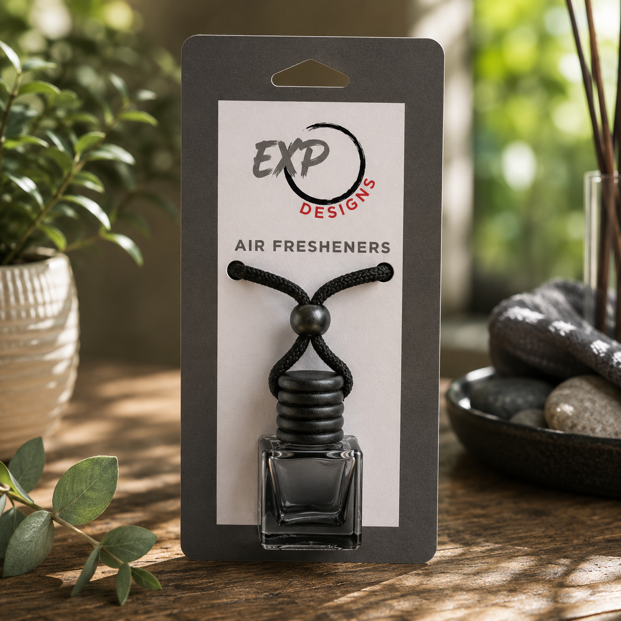 Square Black Wood Top Hanging Car Diffuser