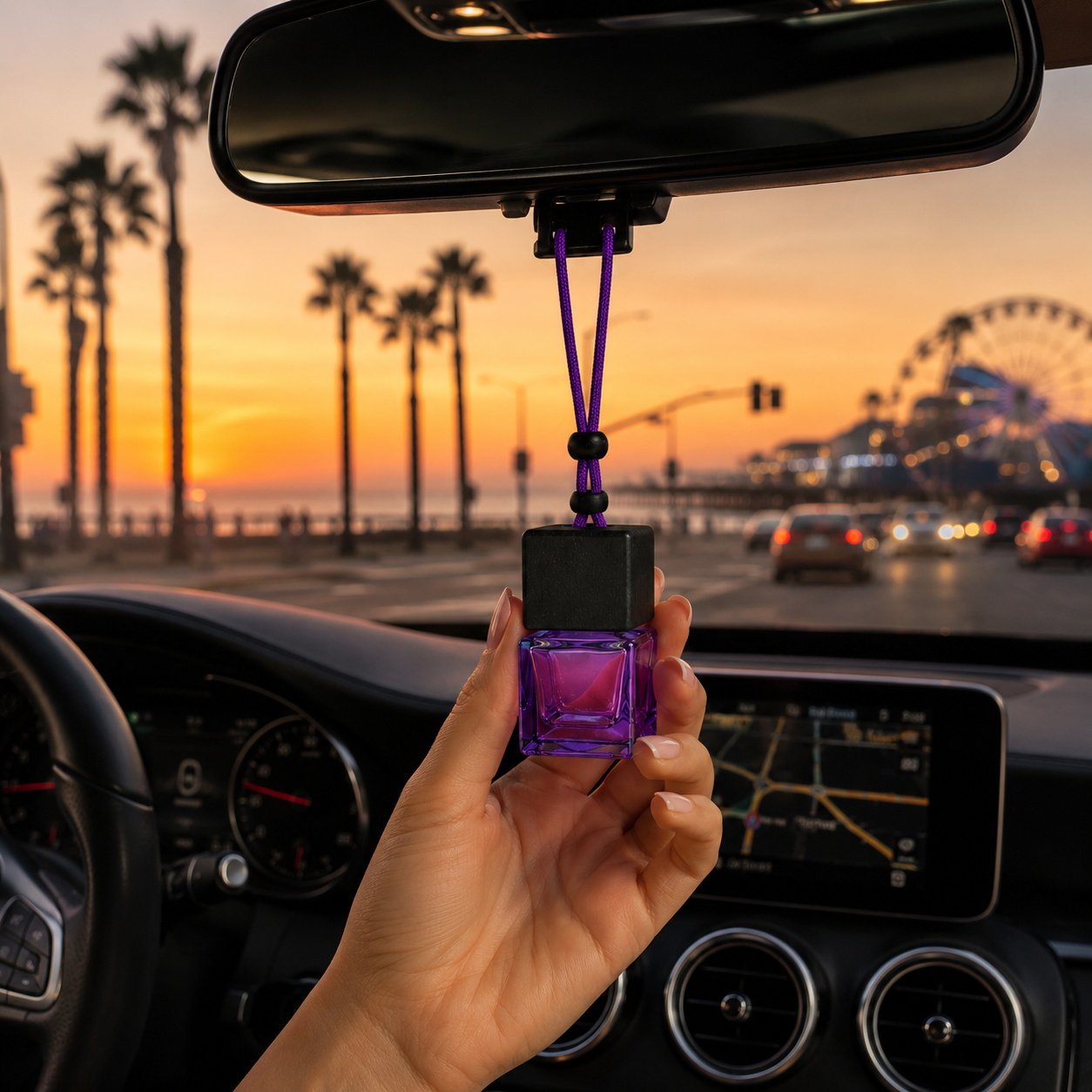 Square Black Wood Top Hanging Car Diffuser