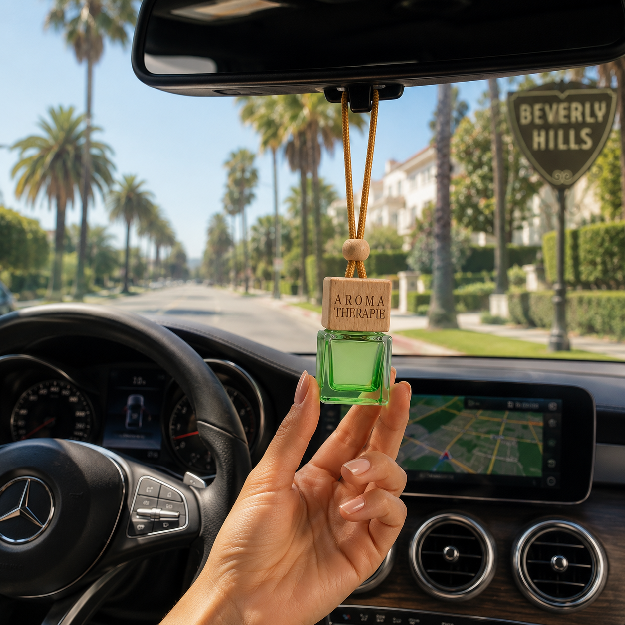 Square Natural Wood Top Hanging Car Diffuser