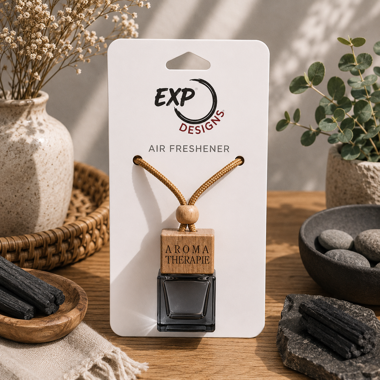 Square Natural Wood Top Hanging Car Diffuser
