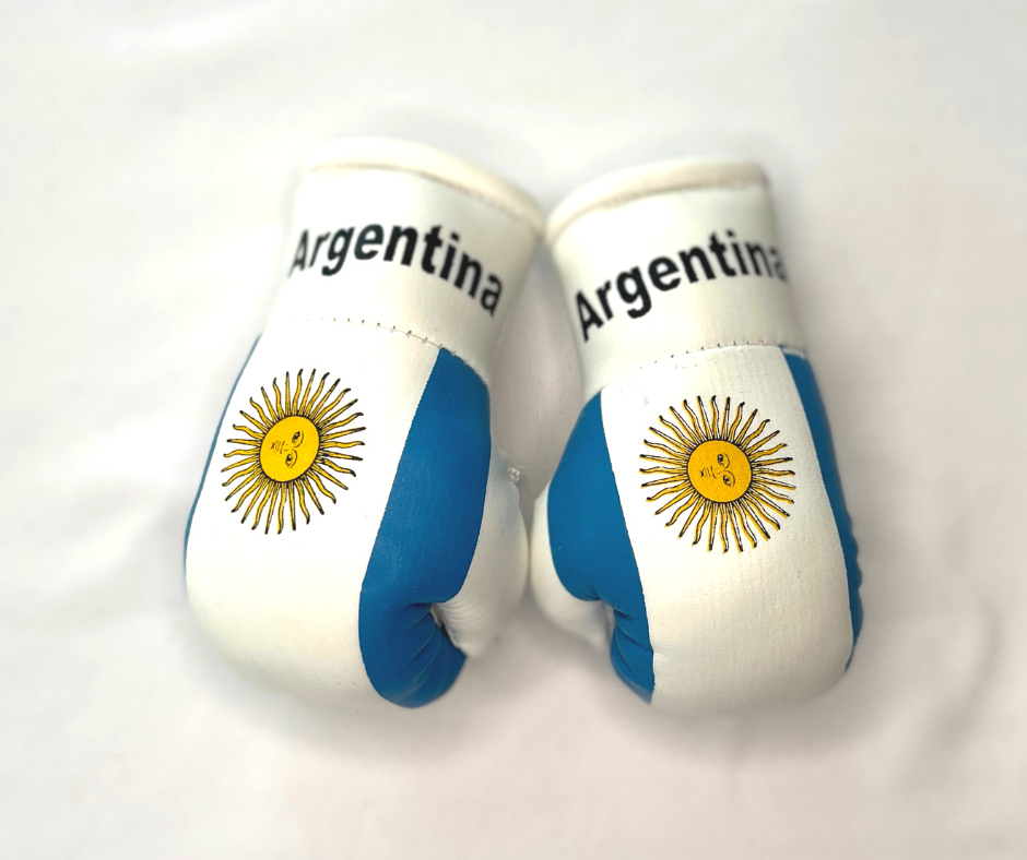 Mini guantes de boxeo con banderas de países colgando