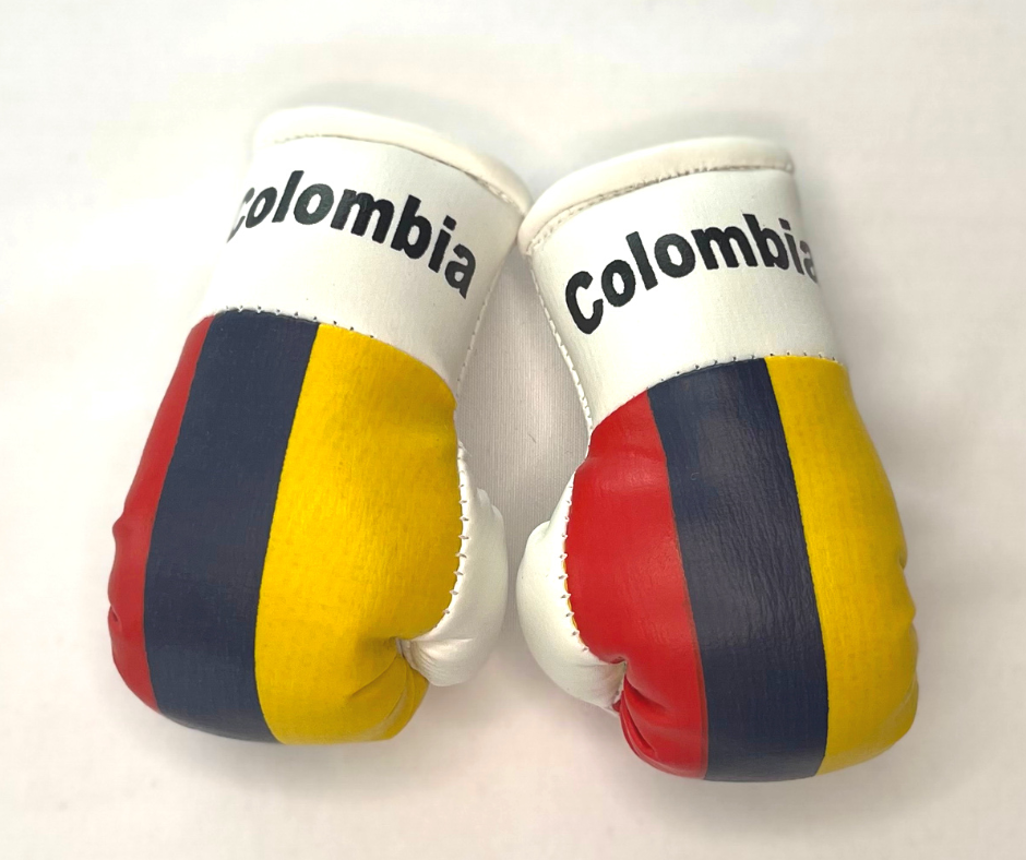 Mini guantes de boxeo con banderas de países colgando