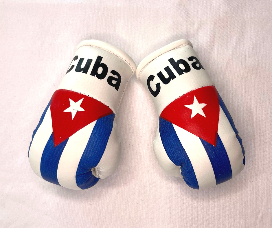 Mini guantes de boxeo con banderas de países colgando