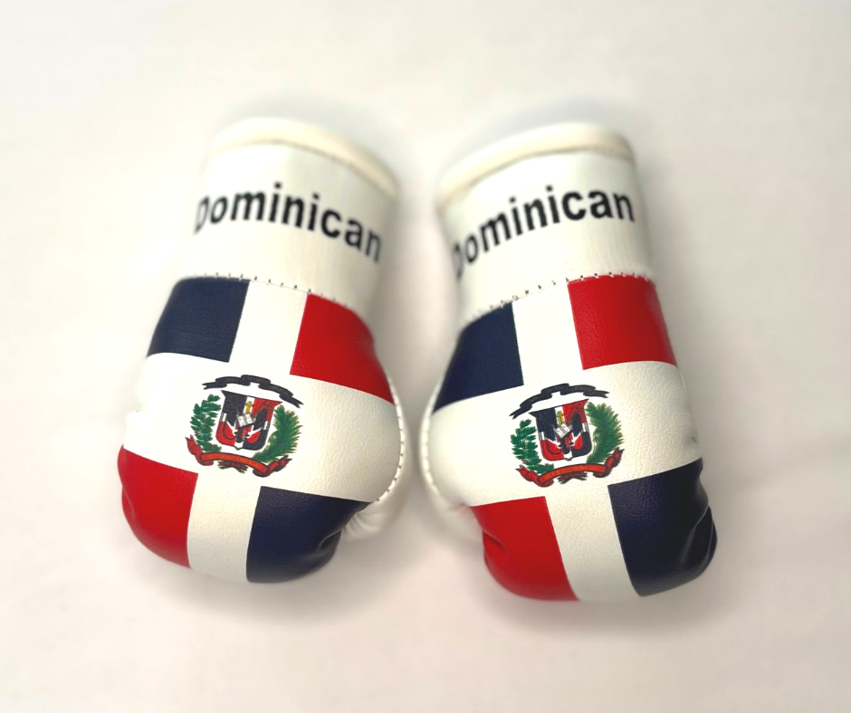 Mini guantes de boxeo con banderas de países colgando