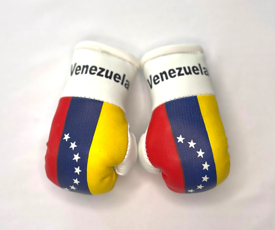 Mini guantes de boxeo con banderas de países colgando